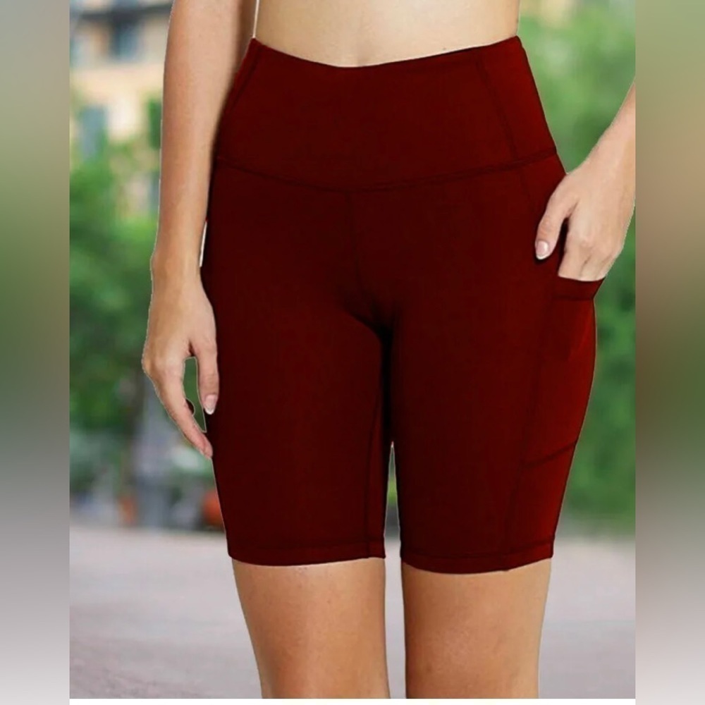 Ideology Womens Fruity Red Pear Side-Pocket High-Rise Bike Shorts-NWT